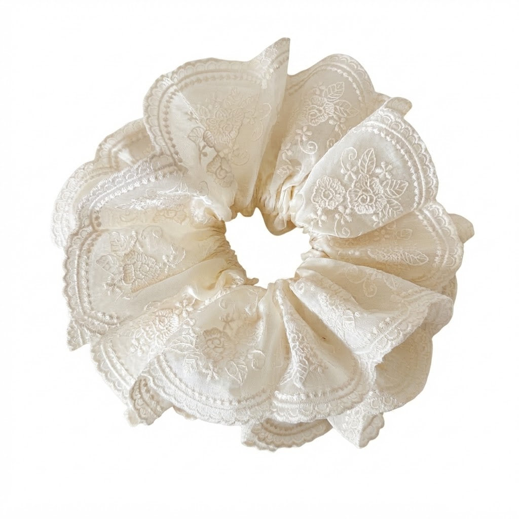 Hurely French Floral Lace Embroidery Scrunchie